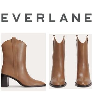 Everlane Outlaw Boots in Saddle Brown Leather Mid-Calf Block-Heel